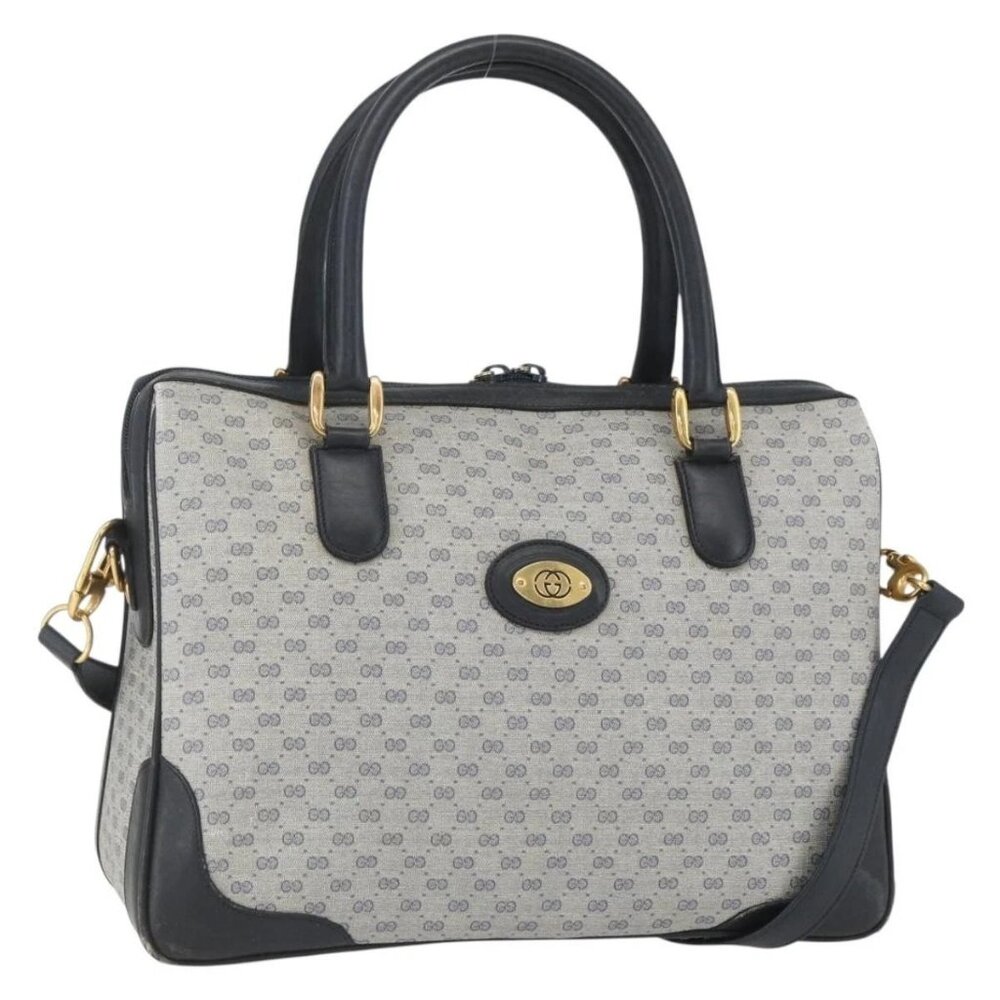 GUCCI Micro GG Supreme Hand Bag PVC Navy Gold 002 58 0033 Auth 151506